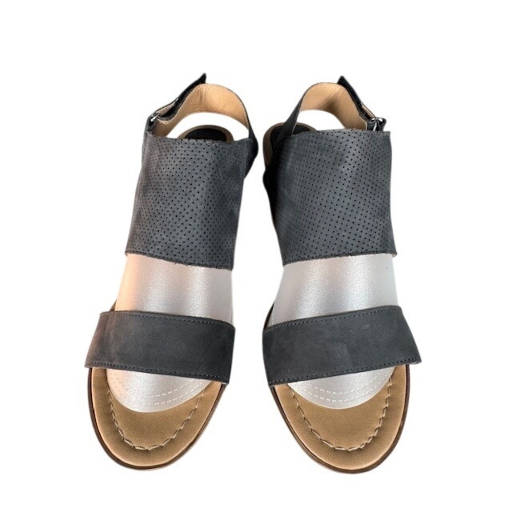 Sophia Milano Gray Perforated Slingback Block Heel Sandals Made in Italy - 9 - Picture 2 of 11